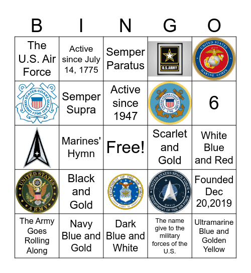 The Music of the U.S. Armed Forces Bingo Card