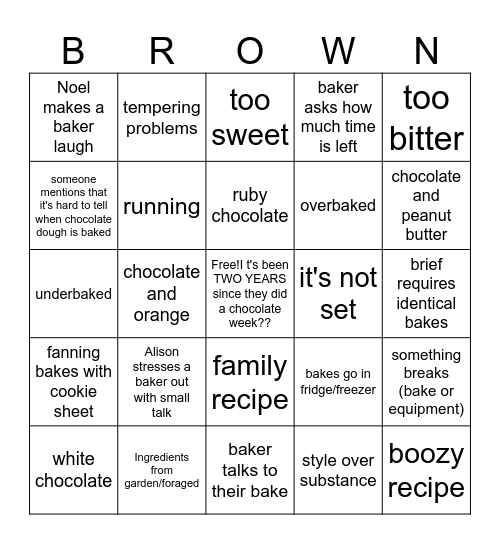 Chocolate Week 2023 Bingo Card