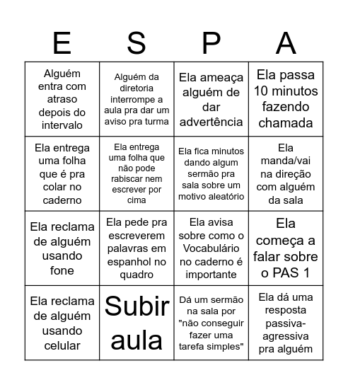 Bingo da Professora/Aula de Espanhol Bingo Card