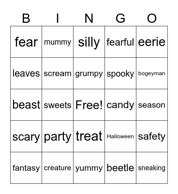 Long e:  ee, ea, ey, y Bingo Card