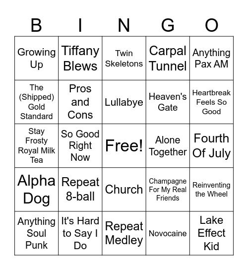 Tourdust 8ball/Medley Bingo Card