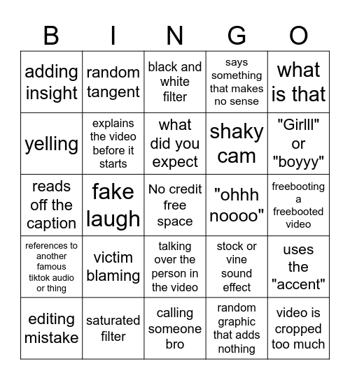 Sssniperwolf bingo Card