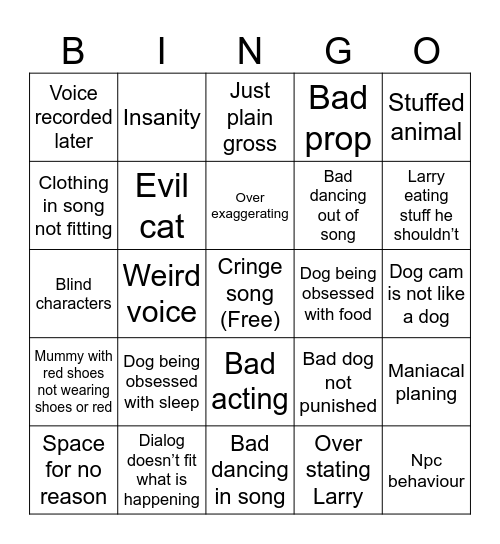 Wonder pup Bingo Card