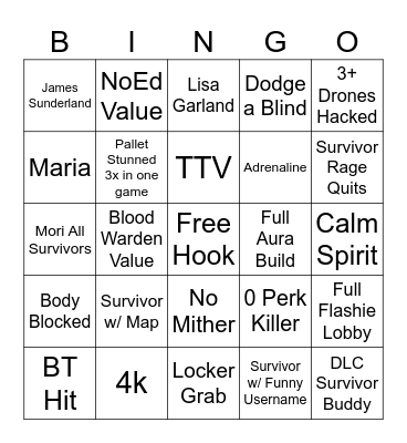 Killer DBD Bingo Card