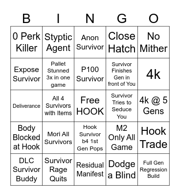 Killer DBD Bingo Card