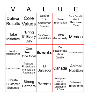 Barentz Values & Fundamentals Bingo Card