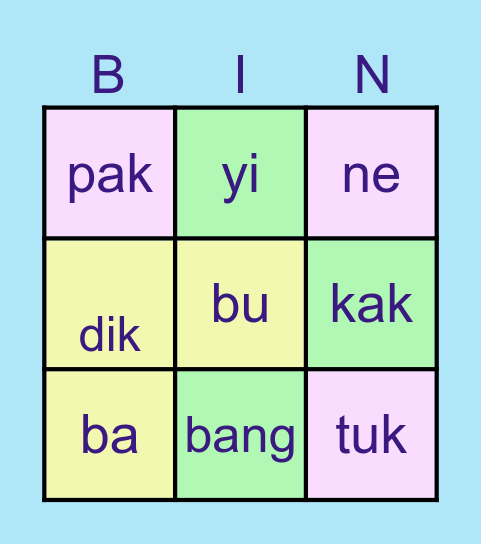 BINGO SUKU KATA Bingo Card