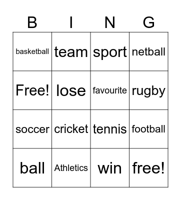 Sport Auslan Bingo Card