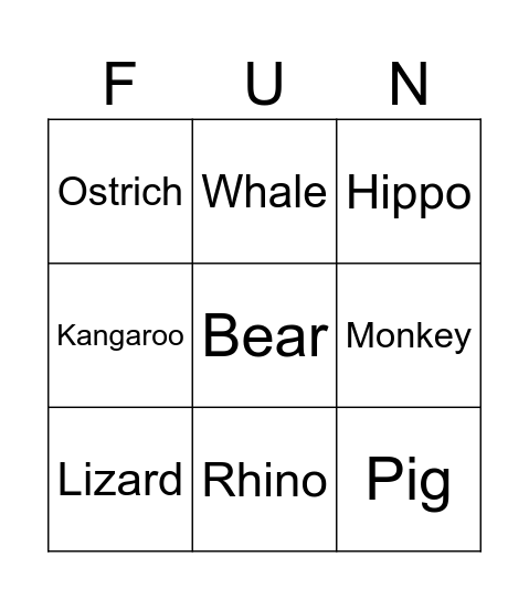 Bingo - Animals - Unit 4 Bingo Card