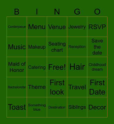 Mykal's Secret Bridal Bingo Card