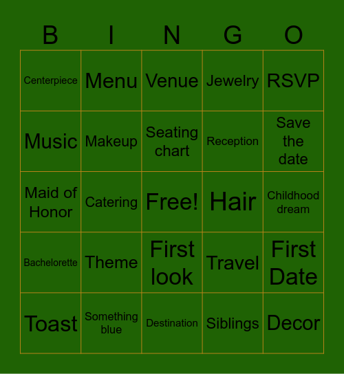 Mykal's Secret Bridal Bingo Card