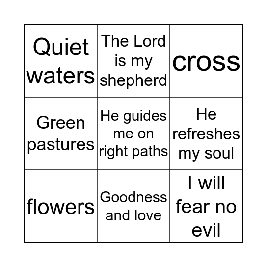 23rd Psalm Bingo Card