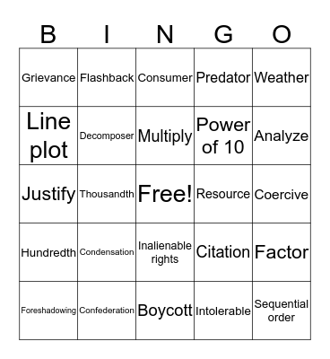 Untitled Bingo Card