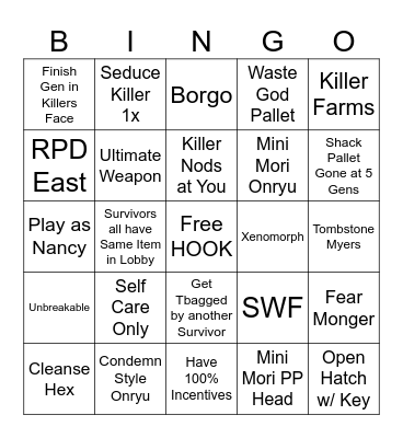 SURVIVOR DBD Bingo Card