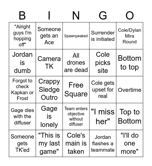 Car Gang Siege Bingo Card