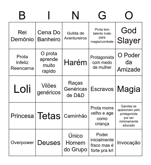 Bingo do Isekai Bingo Card