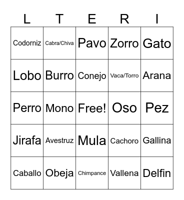 Loteria De Animales Bingo Card