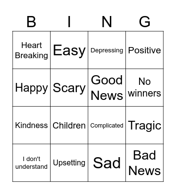 Adjective Bingo Card