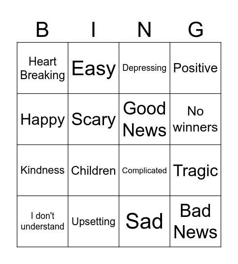 Adjective Bingo Card