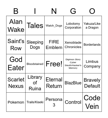 Games Bingo Card