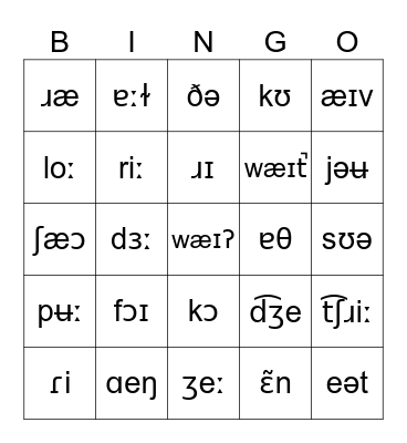 Speech Sounds Bingo Card