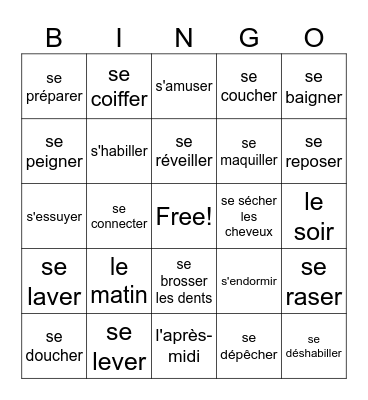 Reflexive Verbs - Hygiene 1 Bingo Card