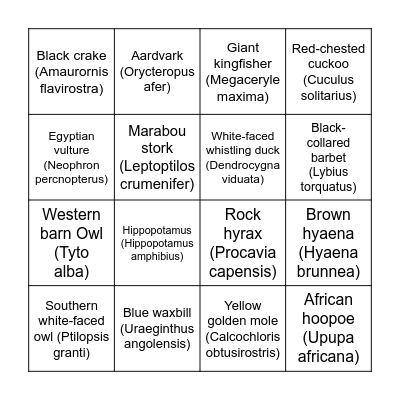 Nature Management Bingo Card