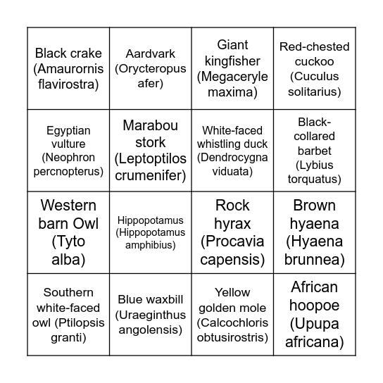 Nature Management Bingo Card