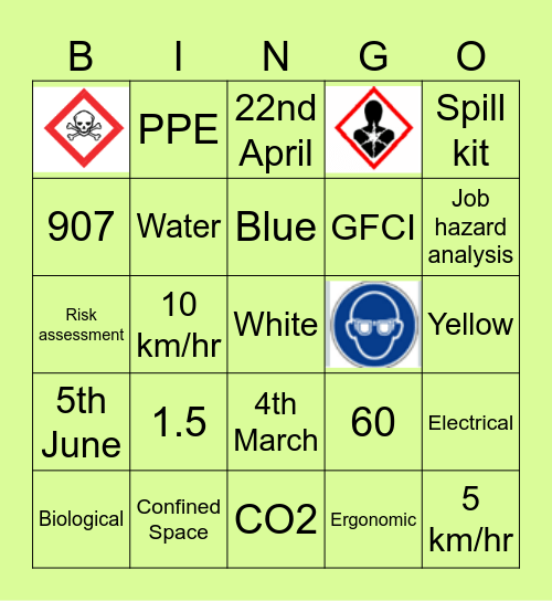 Safety Bingo Card