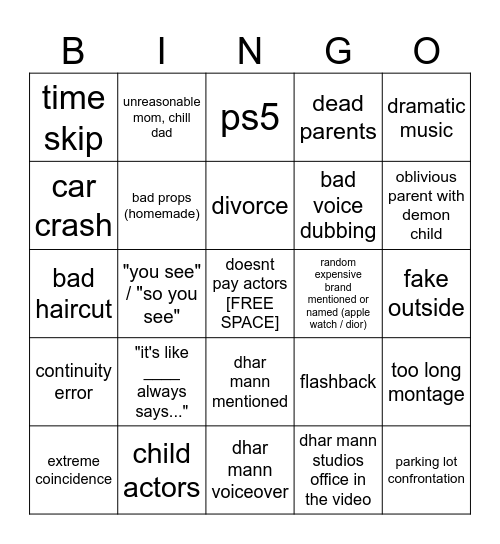 Dhar Mann Bingo v4 Bingo Card