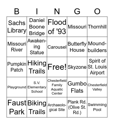 Chesterfield BINGO Card