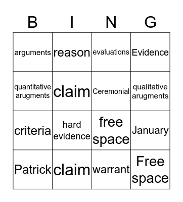 Evaluations Bingo Card