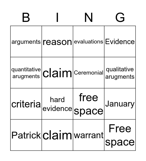 Evaluations Bingo Card