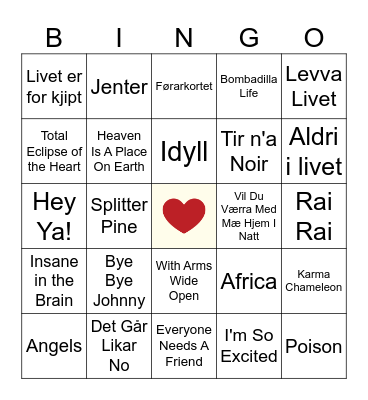 SLAGER! Bingo Card