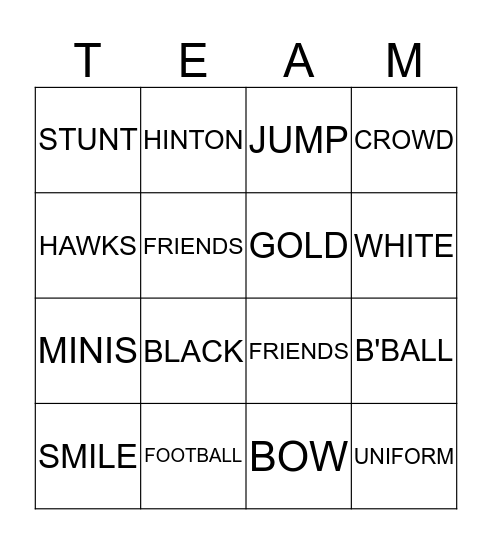 Hinton Minis Bingo Card