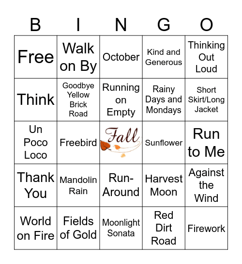 Fall Coverall Bingo Card