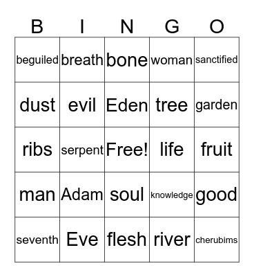 Genesis Ch.2-3 Bingo Card