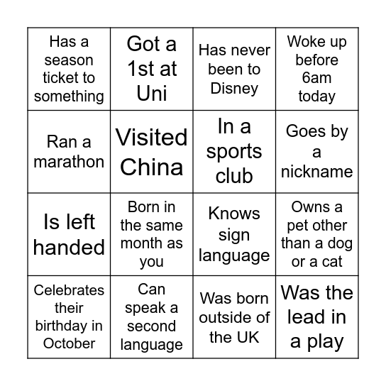 Untitled Bingo Card