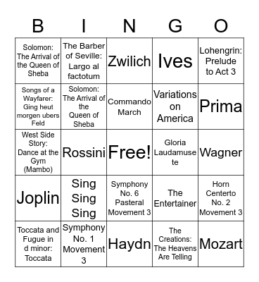 Music Memory Bingo Card