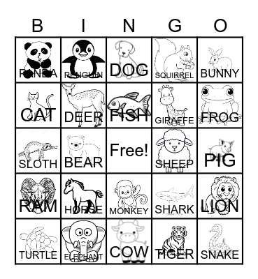 Animal Bingo Card