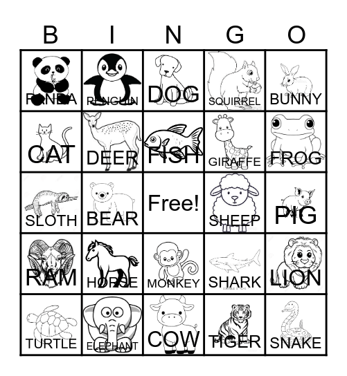 Animal Bingo Card