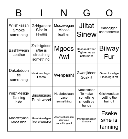 Hunt Camp 2023 Vocabulary Bingo Card