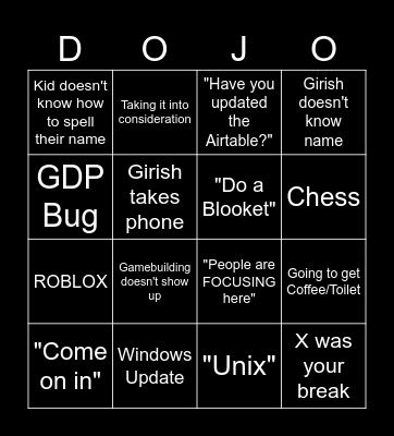 Dojo Bingo Card