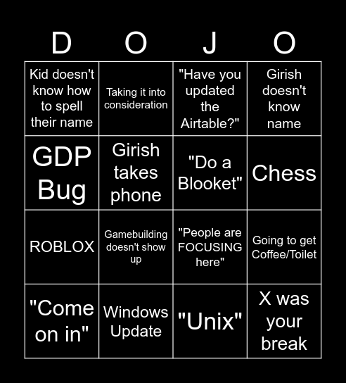 Dojo Bingo Card