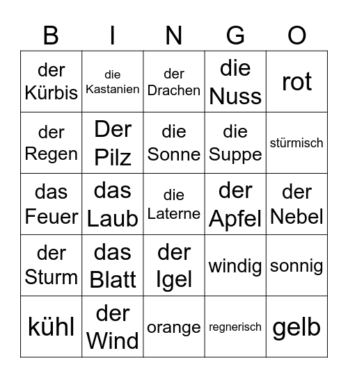 Herbst Bingo Card