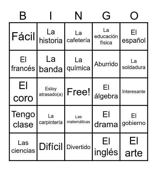 Spn IA Las Clases Bingo Card