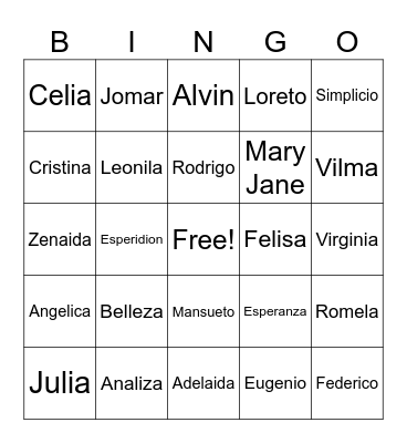 SALARIO FAMILY BINGO! Bingo Card
