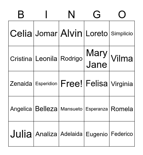 SALARIO FAMILY BINGO! Bingo Card