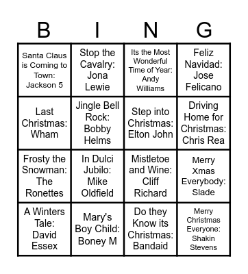 Christmas Songs Bingo Card