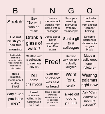 Remote Work Bingo Card